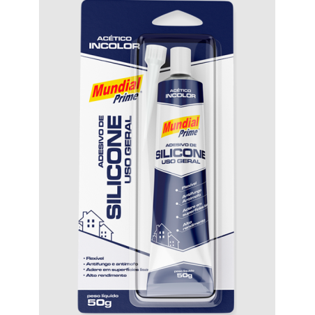 Adesivo Silicone Acético Incolor 50 g. Blister Mundial Prime