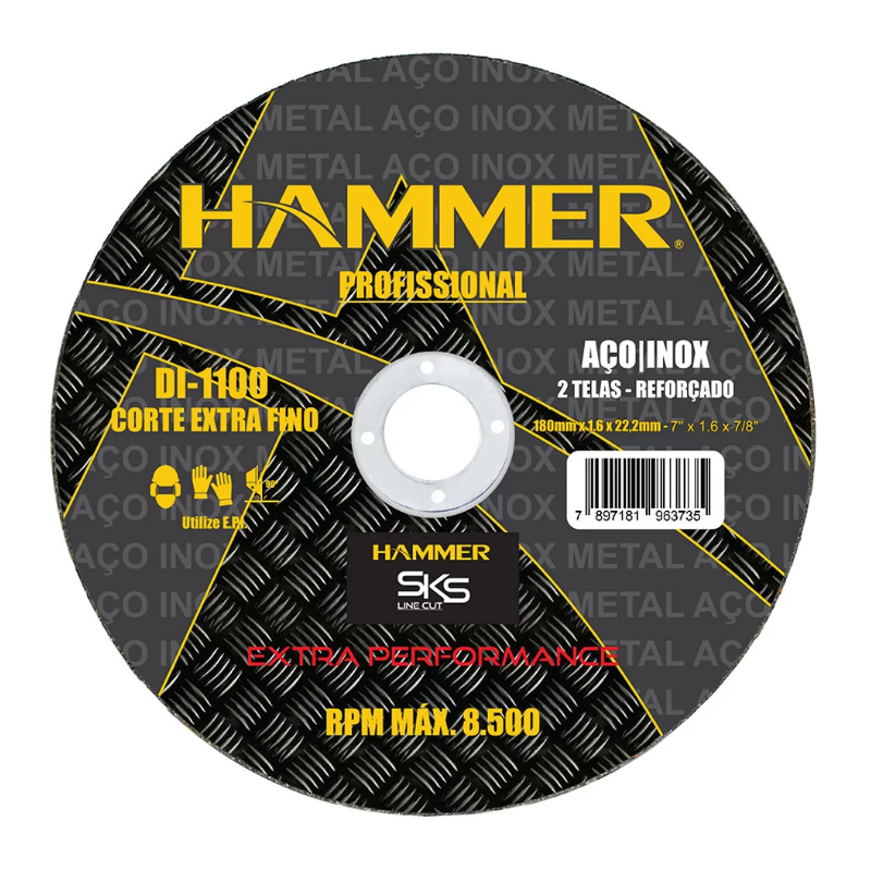 Disco de Corte 7" x 1/16" x 7/8" Inox  Pacote 10 peças Hammer