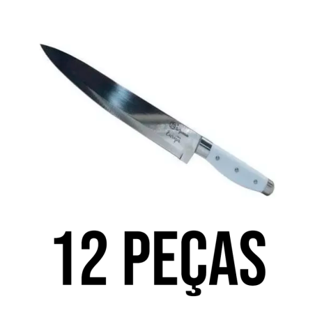 Faca de Carne Aço Inox 7" - 29 cm. Cabo Branco Linha Europa Caixa 12 peças SQ4167