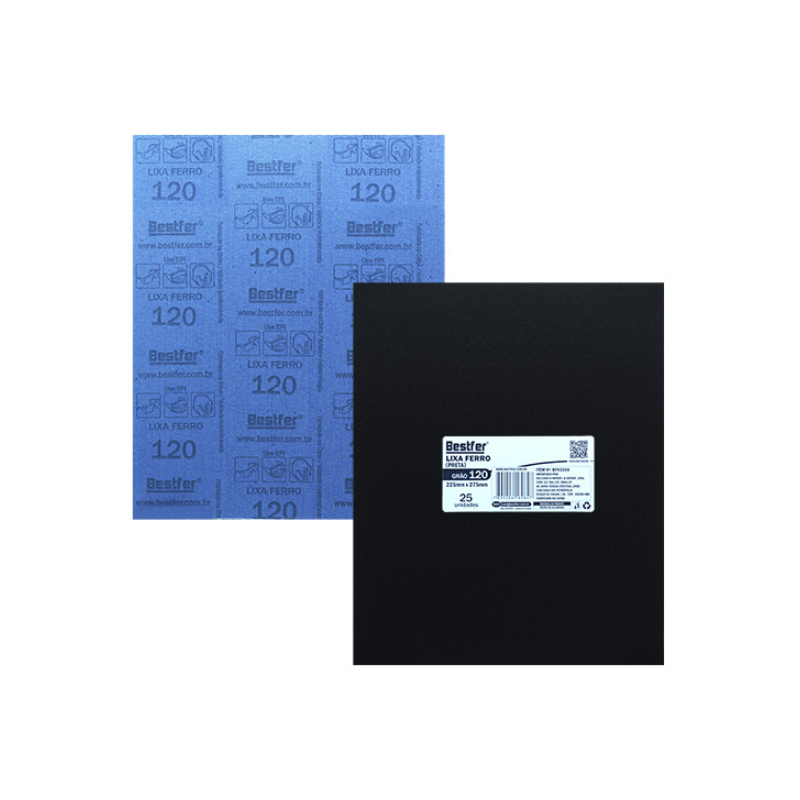 Lixa Ferro Preta 22,5 x 27,5 cm. Grão 120 - 25 folhas BFH3334 Bestfer