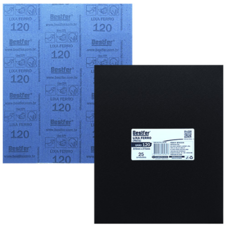 Lixa Ferro Preta 22,5 x 27,5 cm. Grão 120 - 25 folhas BFH3334 Bestfer