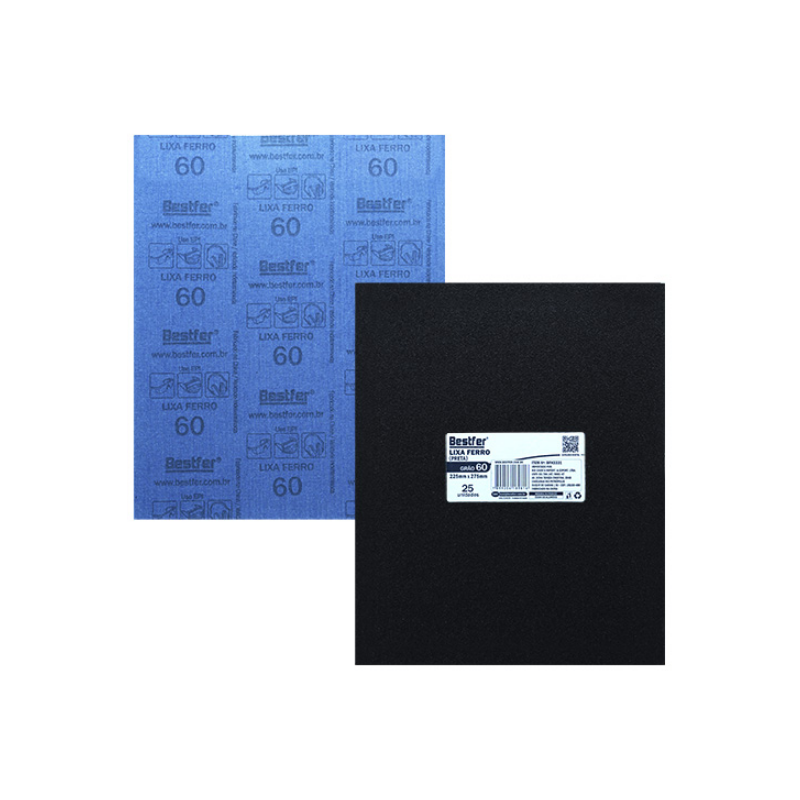 Lixa Ferro Preta 22,5 x 27,5 cm. Grão 060 - 25 folhas BFH3331 Bestfer