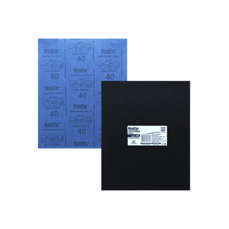 Lixa Ferro Preta 22,5 x 27,5 cm. Grão 040 - 25 folhas BFH3329 Bestfer