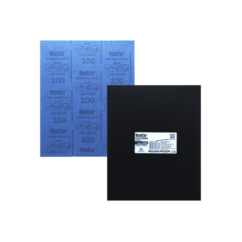 Lixa Ferro Preta 22,5 x 27,5 cm. Grão 100 - 25 folhas BFH3333 Bestfer