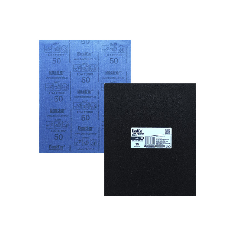 Lixa Ferro Preta 22,5 x 27,5 cm. Grão 050 - 25 folhas BFH3330 Bestfer