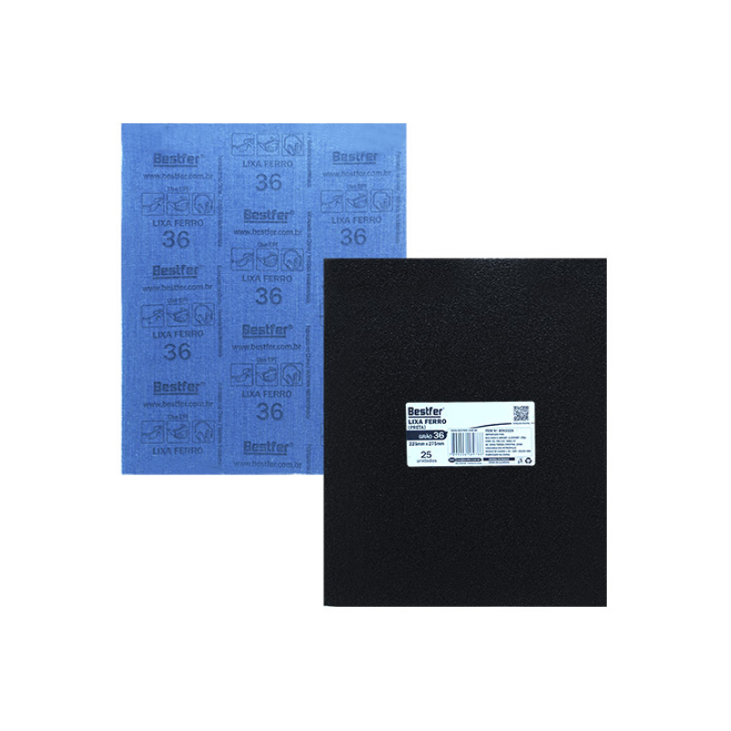 Lixa Ferro Preta 22,5 x 27,5 cm. Grão 036 - 25 folhas BFH3328 Bestfer