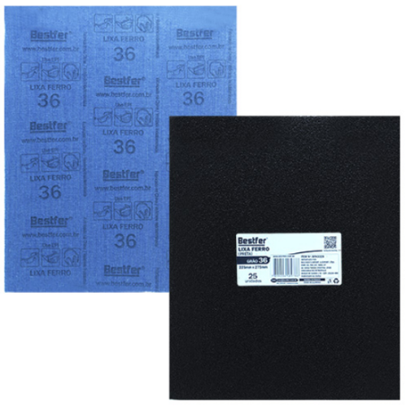 Lixa Ferro Preta 22,5 x 27,5 cm. Grão 036 - 25 folhas BFH3328 Bestfer