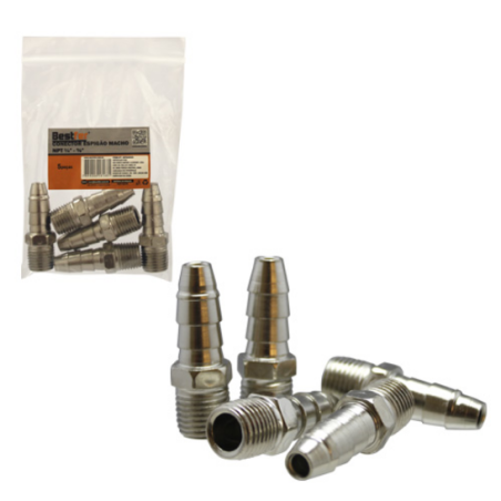 Conector Aço NPT Espigão Macho 1/4"- 3/8" pacote 5 peças BFH2520 Bestfer