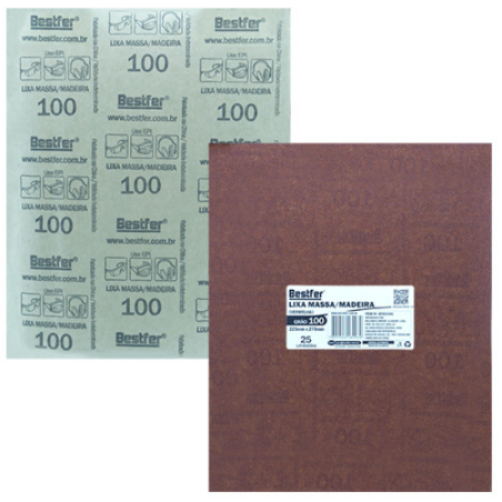 Lixa Massa/Madeira Vermelha 22,5 x 27,5 cm. Grão 100 - 25 folhas BFH3346 Bestfer