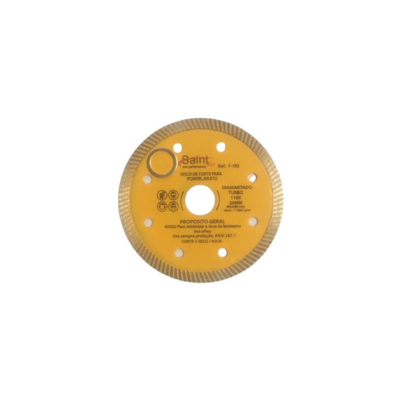 Disco de Corte para Porcelanato Turbo 110 mm. Furo 20 mm F-102 Saint Plus