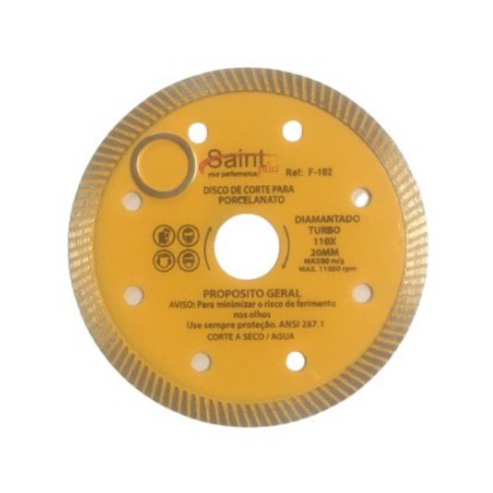 Disco de Corte para Porcelanato Turbo 110 mm. Furo 20 mm F-102 Saint Plus