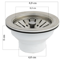 Válvula Pia de Cozinha 9 cm. Inox Base Plástica F-487 Saint Plus