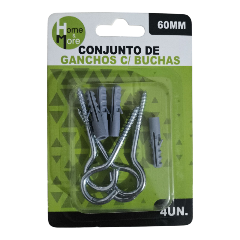 Gancho 2.2 mm. x 60 mm. com Bucha 6 Kit 4 jogos HM652