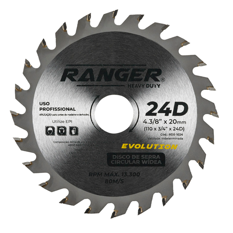 Disco de Corte Serra Circular Widea 4.3/8" x 20 mm 24 dentes Ranger