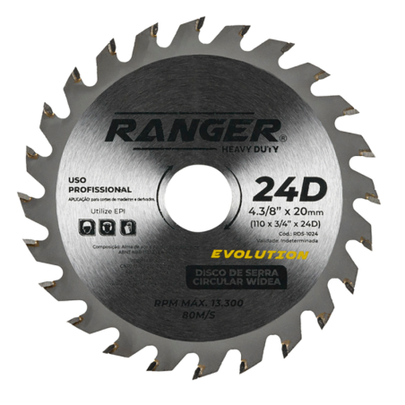 Disco de Corte Serra Circular Widea 4.3/8" x 20 mm 24 dentes Ranger