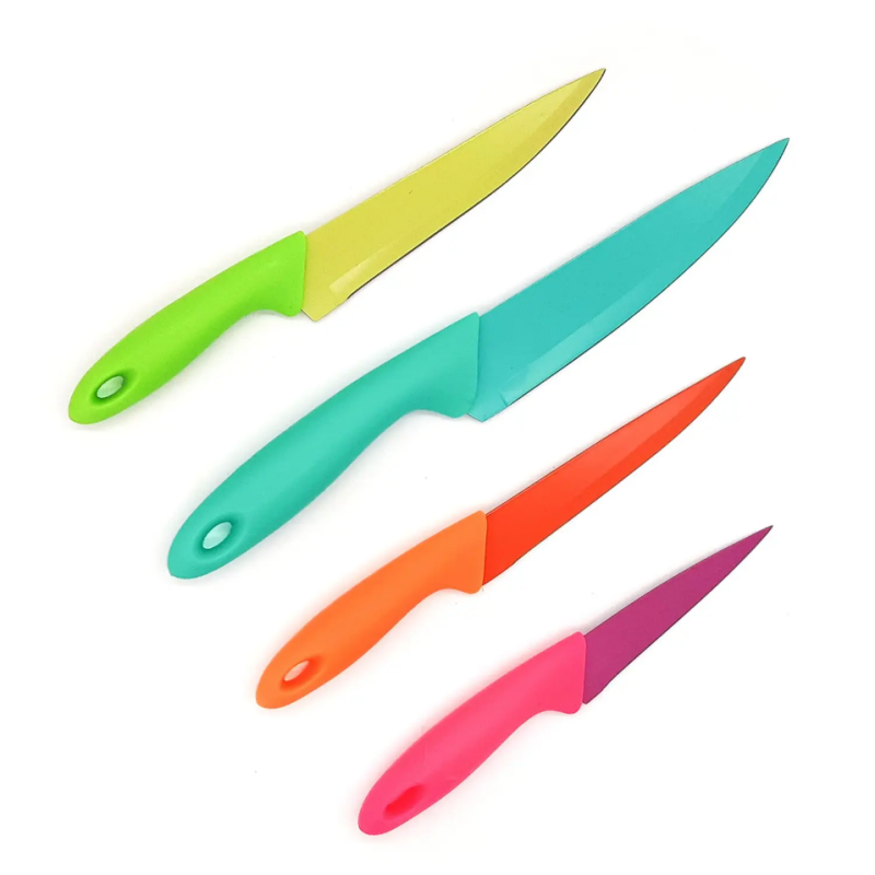 Faca Aço Inox Kit 4 peças 9 cm. - 12,5 cm. - 14 cm. - 15 cm.  Lâmina Color SQ3897