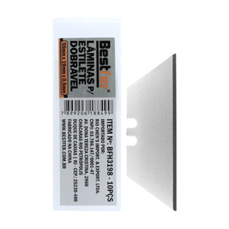 Lâmina para Estilete Dobrável Tipo Triângulo 59 mm x 19 mm. x 0,5 mm. Caixa com 10 peças BFH3198 Bestfer