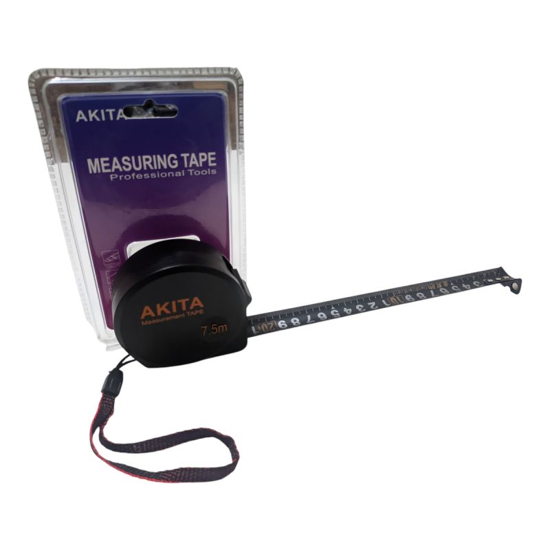 Trena Profissional com Imã 25 mm. x 7,5 m. Fita Preta Akita