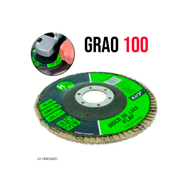 Disco Flap 4.1/2" - 115 mm. x 22 mm. Óxido Aluminio Grão 100 Pacote 10 peças HM-184