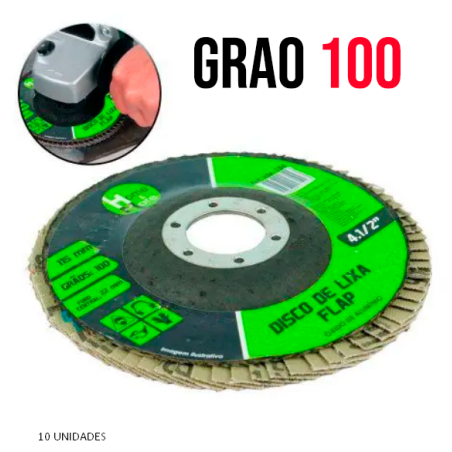 Disco Flap 4.1/2" - 115 mm. x 22 mm. Óxido Aluminio Grão 100 Pacote 10 peças HM-184