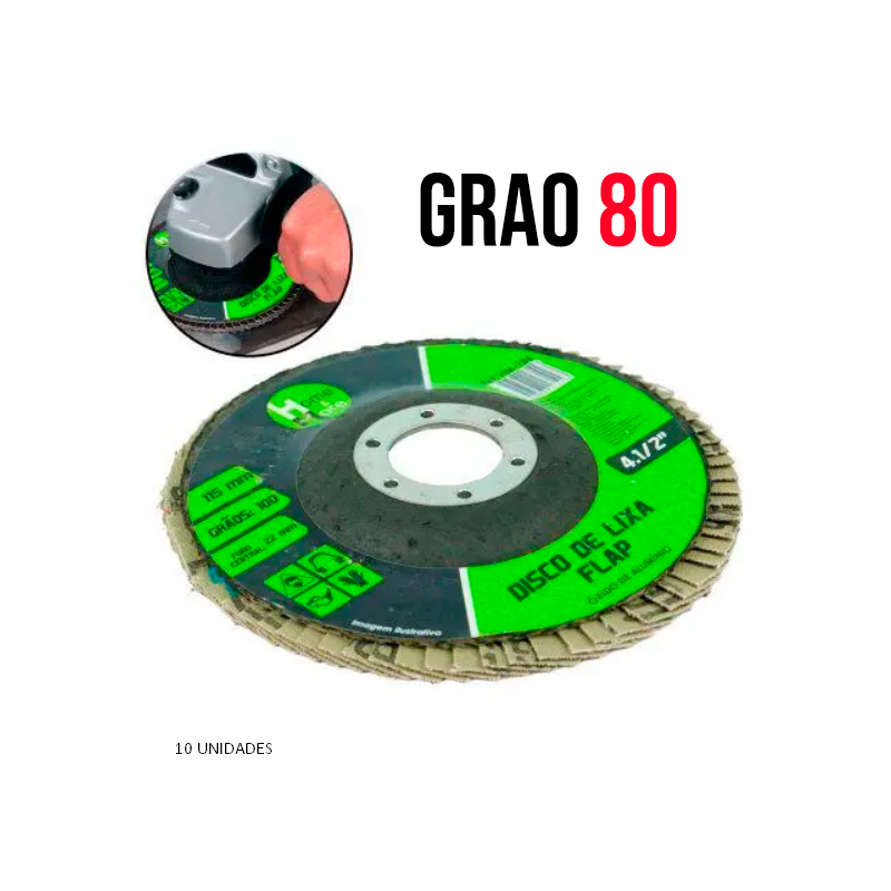 Disco Flap 4.1/2" - 115 mm. x 22 mm. Óxido Aluminio Grão 080 Pacote 10 peças HM-183