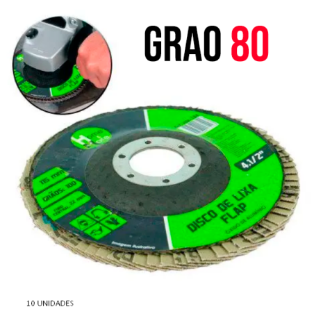 Disco Flap 4.1/2" - 115 mm. x 22 mm. Óxido Aluminio Grão 080 Pacote 10 peças HM-183