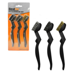 Escova de Aço Inox, Latão e Nylon com Cabo 16 cm. Kit 3 peças BFH1834 Bestfer