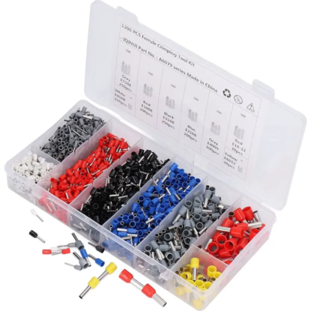 Terminais Elétricos Ilhós Tubular 0,5 mm. até 10 mm. Kit 1200 peças F-560 Saint Plus