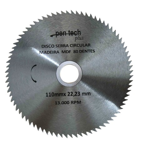 Disco de Serra Circular Madeira/MDF 110 mm. Furo 22.23 mm. 80 dentes F-545 Saint Plus