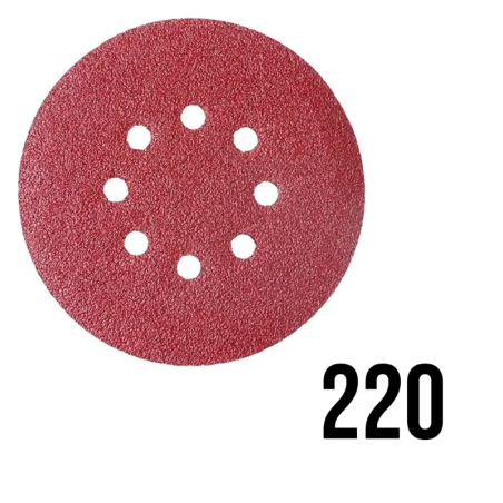 Disco de Lixa com Velcro 125 mm. 8 furos Grão 220 Pacote 10 peças Golfield