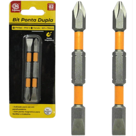 Bits Pontas Duplas Magnéticas 70 mm. 2 peças Philips e Fenda SQ-4314
