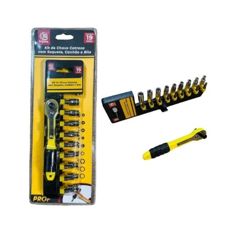 Chave Catraca com Soquete, Canhão e Bits 19 peças SQ 4399