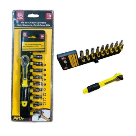 Chave Catraca com Soquete, Canhão e Bits 19 peças SQ 4399