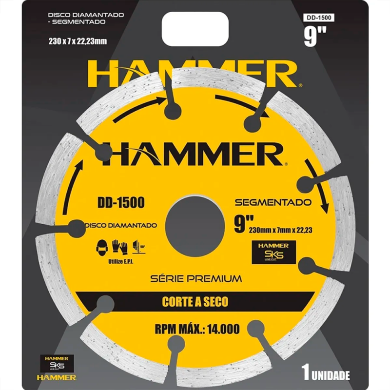 Disco de Corte Serra Marmore  9" - 230 mm x 7 mm x 22,3 mm Segmentado DD-1500 Hammer