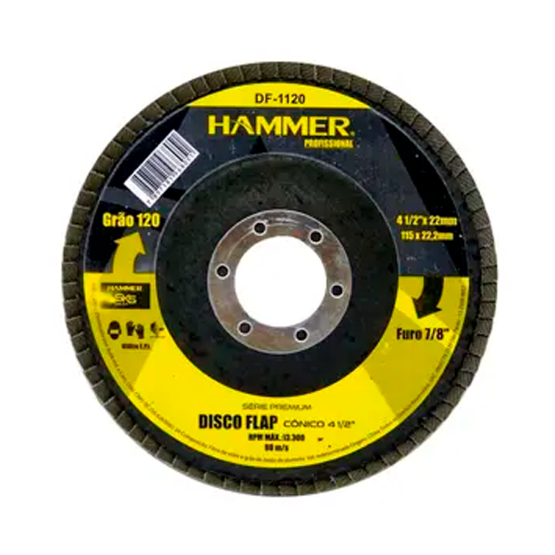 Disco Flap 4.1/2" - 115 mm. x 22 mm. Óxido Aluminio Grão  DF-1120 Hammer