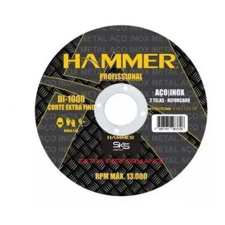 Disco de Corte 4,5" x 1/24" x 7/8" Inox  Pacote 10 peças Hammer
