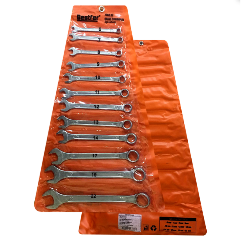 Chave Combinada Aço Carbono Kit 12 peças (6, 7, 8, 9, 10, 11, 12, 13, 14, 17, 19 e 22 mm.) BFH1506 Bestfer