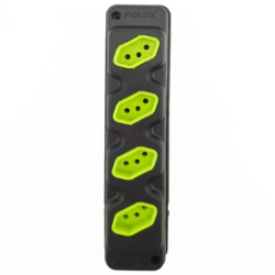 Tomada em Barra Robusta 4 Tomadas 2P + T Preto/Verde Fiolux