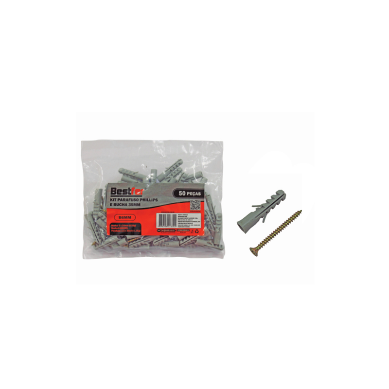 Kit Parafuso Phillips 3.5 x 35 mm. com Bucha 6 mm. 50 peças BFH0924 Bestfer