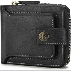 Carteira Couro Sintético com Zíper 12 x 10 x 2,5 cm. Preta