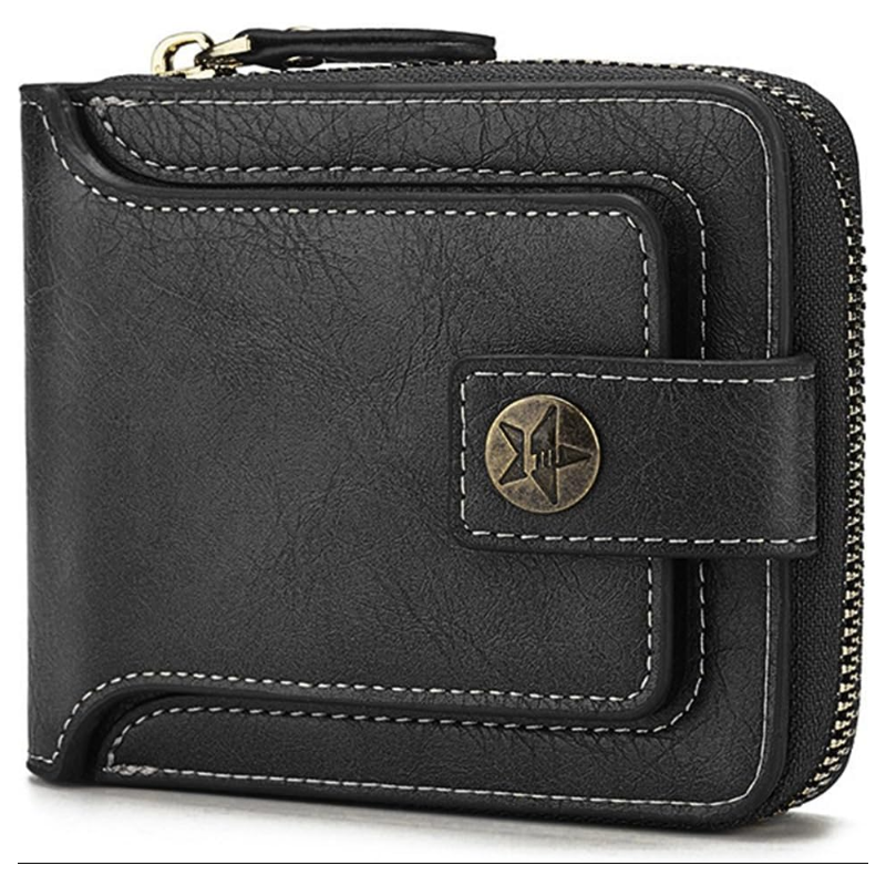 Carteira Couro Sintético com Zíper 12 x 10 x 2,5 cm. Preta