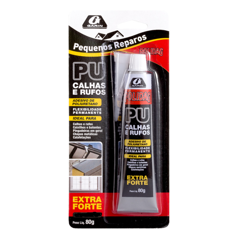 Adesivo PU Calhas e Rufos Extra Forte Preto 80 g. Garin