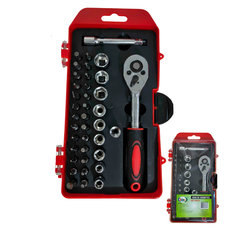 Soquete c/Catraca Sextavado Jogo 38 peças ID-2216K Idea