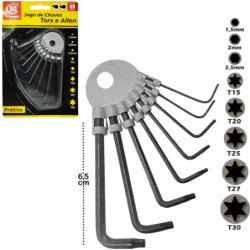 Chave Torx e Allen Jogo 8 peças com Suporte SQ-3291