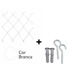 Rede de Segurança Kit 1,30 m. x 1,30 m. Corda 4 mm. 16 Ganchos e Buchas 8 mm. Branca