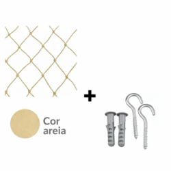 Rede de Segurança Kit 1,30 m. x 1,30 m. Corda 4 mm. 16 Ganchos e Buchas 8 mm. Areia