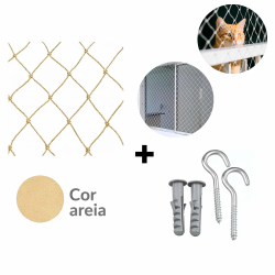 Rede de Segurança Kit 1,30 m. x 1,30 m. Corda 4 mm. 16 Ganchos e Buchas 8 mm. Areia