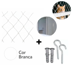 Rede de Segurança Kit 1,60 m. x 1,60 m. Corda 4 mm. 27 Ganchos e Buchas 8 mm. Branca