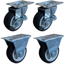 Rodas 2 giratórias com freio e 2 fixas - 7,5 cm. - 3" - em PU Macio ID-0114R Idea