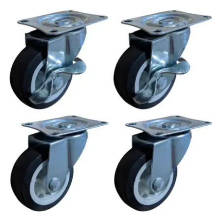 Rodas 4 giratórias (2 com freio) 7,5 cm. - 3" - em PU Macio ID-0113R Idea